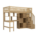 Loft Bed With Built In L Shaped Desk, LED Lights, Storage Shelves, Cabinets, And Staircase by Unique Piece Furniture
