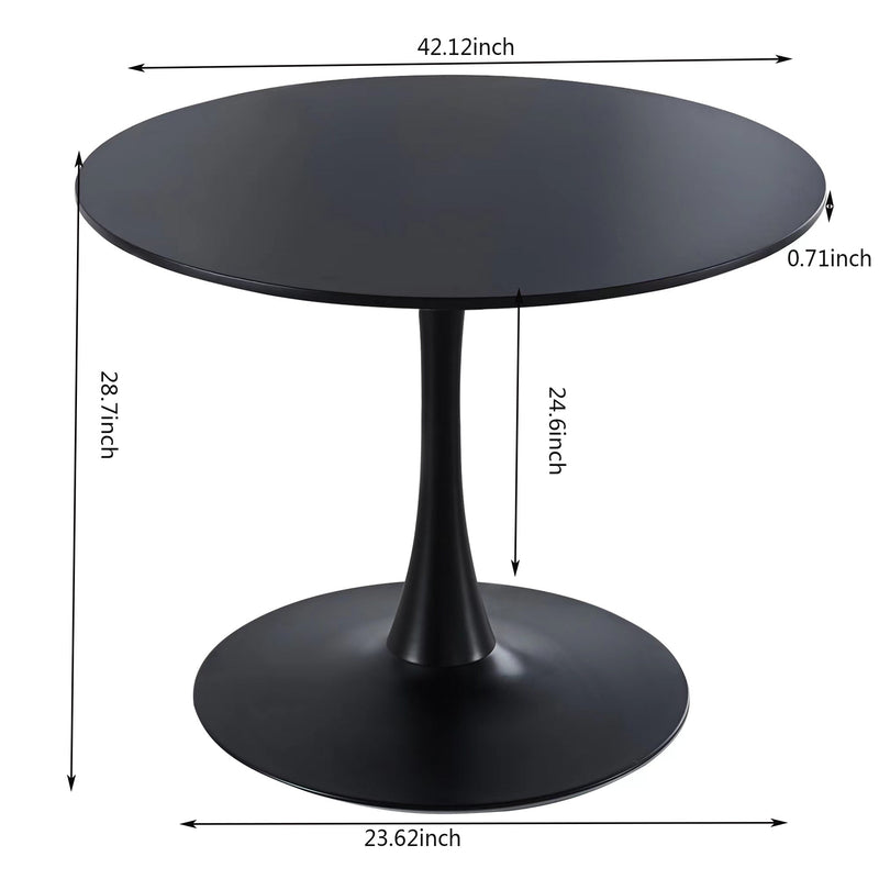 42.1" Black Tulip Table Mid-century Dining Table for 4-6 people With Round Mdf Table Top, Pedestal Dining Table, End Table Leisure Coffee Table