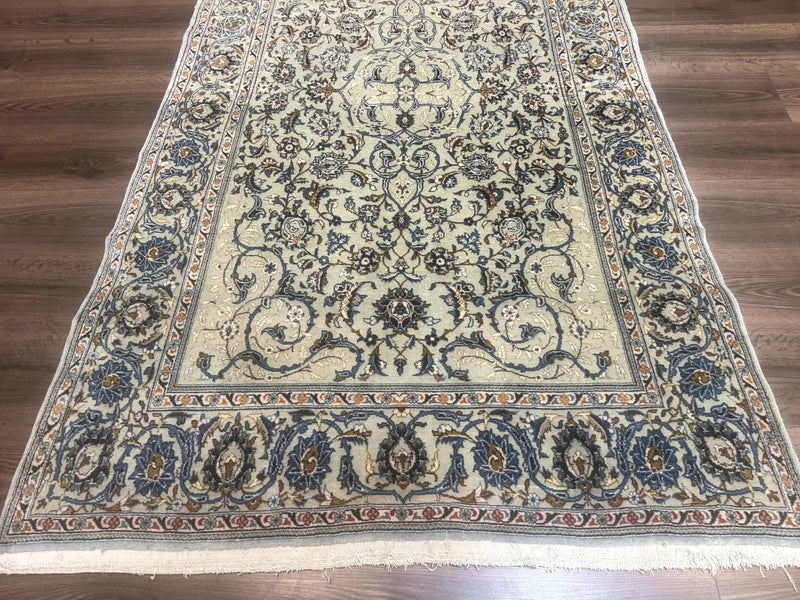 Persian Kashan Rug, Unique Colors, 225 KPSI, Light Green and Light Blue