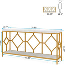 Extra Long Sofa Table With Diamond Pattern Frame, 2 Tier Open Storage For Living Room - White / Gold by HouseOfZazla