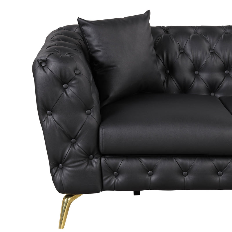 88.5" Modern Sofa Couch PU Upholstered Sofa with Sturdy Metal Legs, Button Tufted Back, 3 Seater Sofa Couch for Living Room, Apartment, Home Office, Black