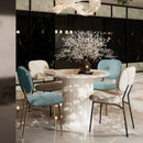 Modern 4 Person Dining Set With Bamboo & Table And Turquoise & Chairs Metal Legs, Space Saving Design - White by HouseOfZazla