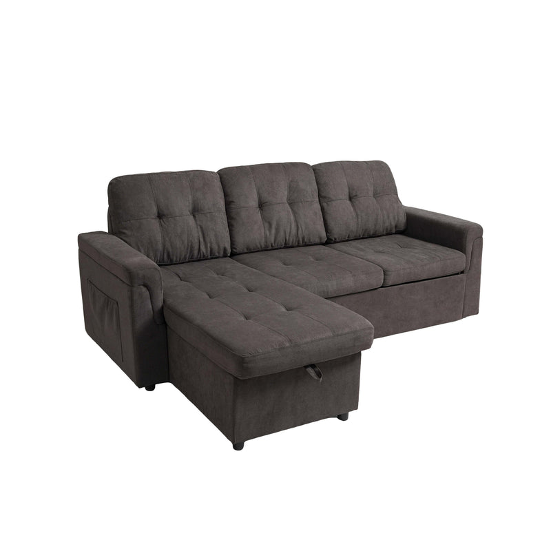 Upholstered Sleeper Sofa, L Shaped Sectional Couch with Reversible Storage, Convertible Corner Lounge Couches w/Pull Out Sofa bed for Living Room, Apartment,