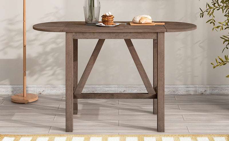 3-Piece Wood Counter Height Drop Leaf Dining Table Set with 2 Upholstered Dining Chairs for Small Place, Brown