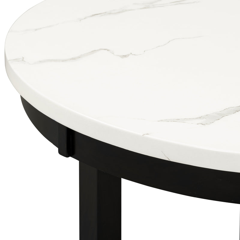 5-piece Counter Height Dining Round Table Set with One Faux Marble Top Dining Table and Four PU-leather Chairs,Dark Espresso