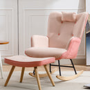 35.5 inch Rocking Chair, Soft Houndstooth Fabric Leather Fabric Rocking Chair for Nursery, Comfy Wingback Glider Rocker with Safe Solid Wood Base for Living Room Bedroom Balcony (pink)