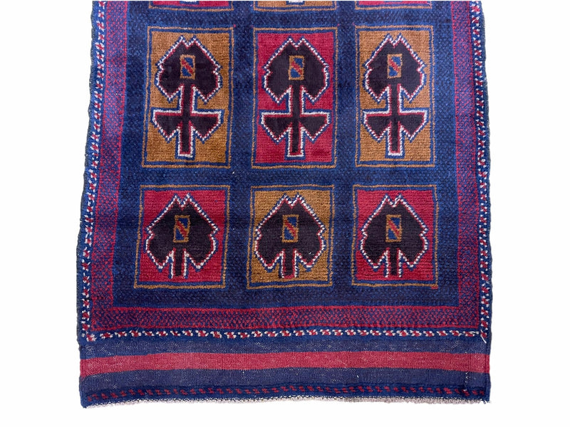 2' 9" X 4' 5" Vintage Handmade Tribal Wool Rug Balouchi Afghan Rug Blue Red 3x5