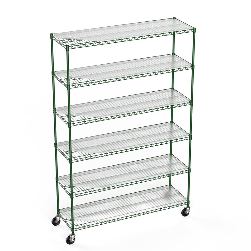 6 Tier Wire Shelving Unit, 6000 LBS NSF Height Adjustable Metal Garage Storage Shelves with Wheels, Heavy Duty Storage Wire Rack Metal Shelves - Green