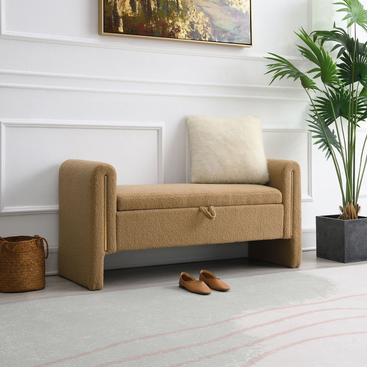 Modern Teddy Upholstered Large Bed End Bench With Arms And Storage, photo 7 of 24