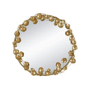 Round Metal Wall Mirror With en Leaf Accents, Modern Decor Mirror For Living Room Entryway Hallway - Gold by HouseOfZazla