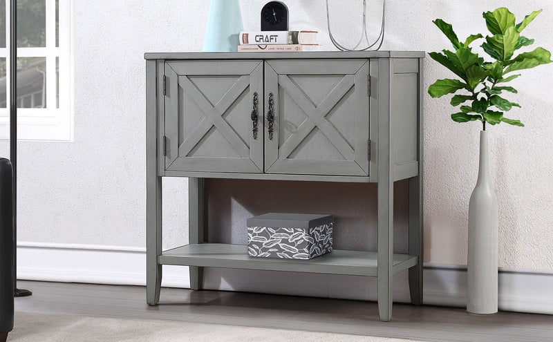35" Farmhouse Wood Buffet Sideboard Console Table with Bottom Shelf and 2-Door Cabinet, for Living Room, Entryway, Kitchen Dining Room Furniture (Antique Gray)