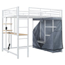 Loft Bed With Desk, Shelves, Power Outlet, LED Light And Wardrobe