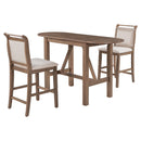 3-Piece Wood Counter Height Drop Leaf Dining Table Set with 2 Upholstered Dining Chairs for Small Place, Brown