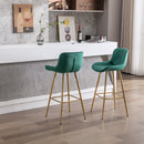 30 inch Set of 2 Bar Stools,with Chrome Footrest Velvet Fabric Counter Stool Golden Leg Simple High Bar Stool,GREEN