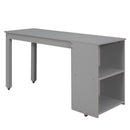 Loft Low Study Bed With Cabinet, Shelves And Rolling Portable Desk, Multiple Functions