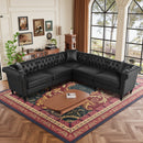 Sectional Sofa Couch for Living Room, L Shaped Reversible Modern Chesterfield Sofa with Rolled Arms and Nailhead, 5 Seat Tufted Couch for Small or Large Space(Black) PU Leather