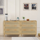 3-Drawers Rattan Storage Cabinet Rattan Drawer (Set of 2),for Bedroom,Living Room,Dining Room,Hallways,Oak