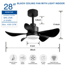 28' Ceiling Fans with Lights and Remote/APP Control, Low Profile Ceiling Fans with 5 Reversible Blades 3 Colors Dimmable 6 Speeds Ceiling Fan for Bedroom Kitchen (Not allowed to sell on Amazon)