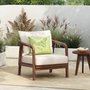 Outdoor Lounge Chair With Woven Backrest, Solid Wood Frame, Comfortable Cushions