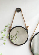 Handsome Cleveland Mirror With Rope Strap Contemporary Design Circle Mirror With Round Metal Frame For Wall Decor by Unique Piece Furniture