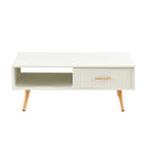 Modern Rectangle Coffee Table With Legs, Sliding Drawer For Storage - White by HouseOfZazla