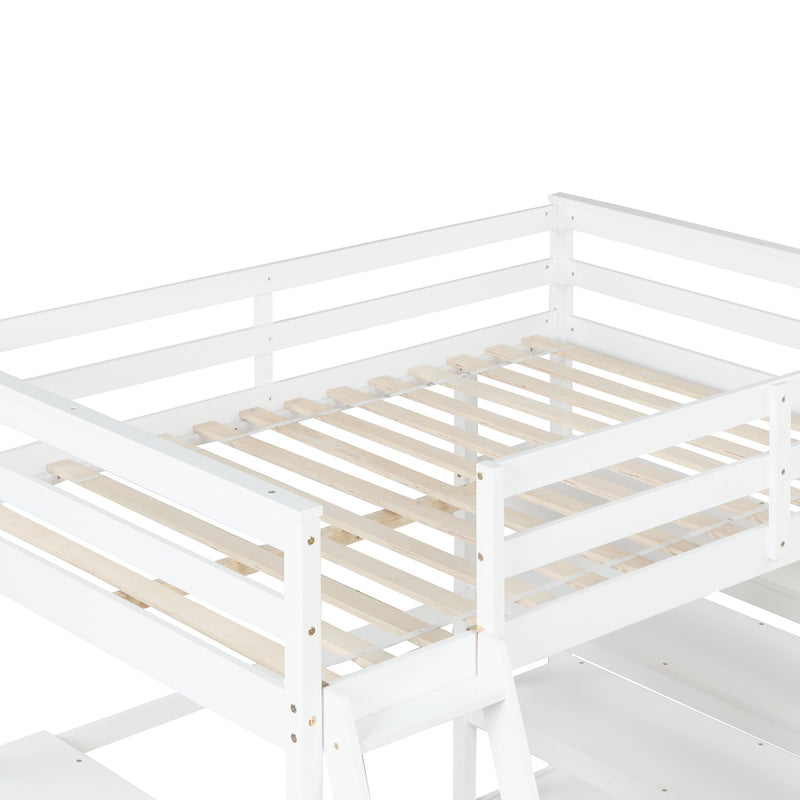 Loft Bed Full with desk,ladder,shelves, White