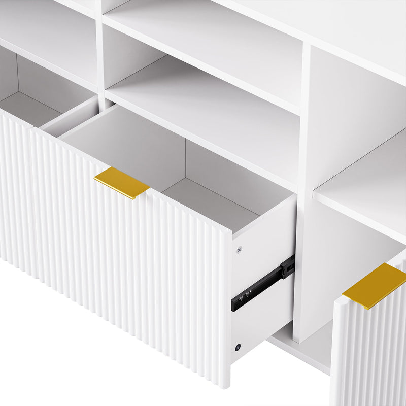 4-Piece Entertainment Wall Unit with 13 shelves,8 Drawers and 2 Cabinets, Multifunctional TV Stand Media Storage Cabinet with Fluted Line Surface for Living Room, for TVs Up to 70"