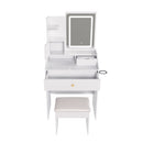 LED Vanity Mirror With Stool, 2 Drawers & 5 Storage Cabinets, Adjustable Lighting Mdf Dressing Table For Bedroom - White by HouseOfZazla