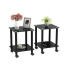 2-Piece Black Side Table, 2-Tier Space End Table, Modern Night Stand, Sofa table, Side Table with Storage Shelve