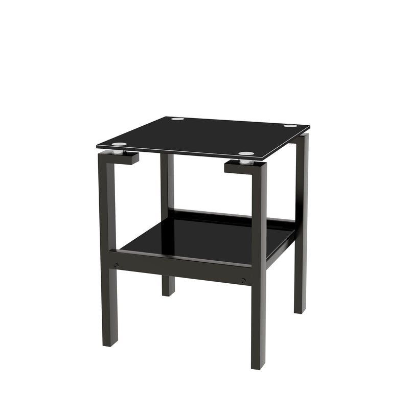 2-Piece Black Side Table, 2-Tier Space End Table, Modern Night Stand, Sofa table, Side Table with Storage Shelve