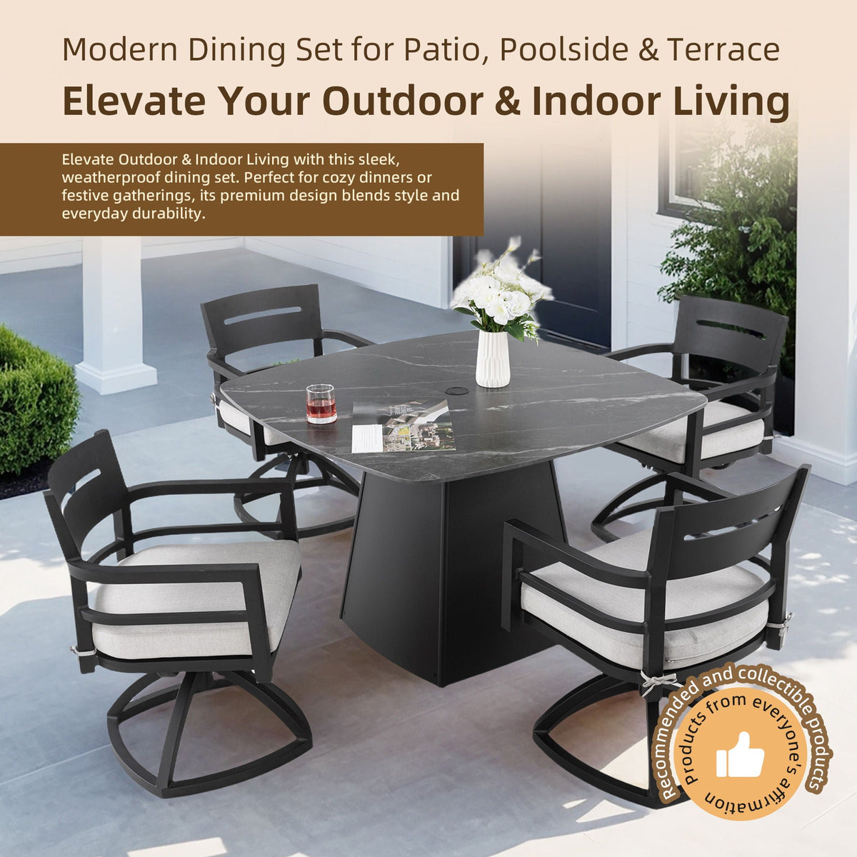 Outdoor Patio Dining Set, Squircle Dining Table, Dining Chairs With Sunbrella Cushions, photo 8 of 40
