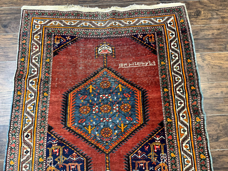 Antique Persian Sarab Runner Rug 3.9 x 12, Red, Handmade, Tribal Runner, Wool, Signed