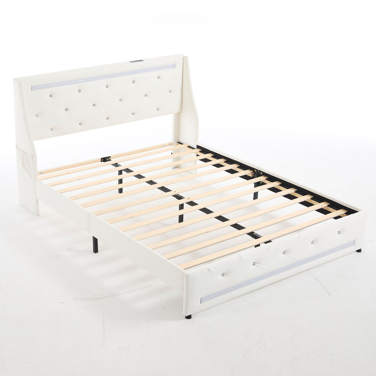Wingback Upholstered Bed Frame With LED Lights, Charging Station, photo 2 of 40
