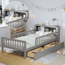 Bed With Headboard Storage Rack, 2 Under Bed Drawers, 3 Side Guardrails For Safety
