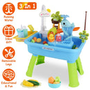 3 In 1 Kitchen Sink Toy with Electric Faucet Water Table Fishing Game Role Play Sink Set Indoor Outdoor for Kids Aged 3+ Years Old