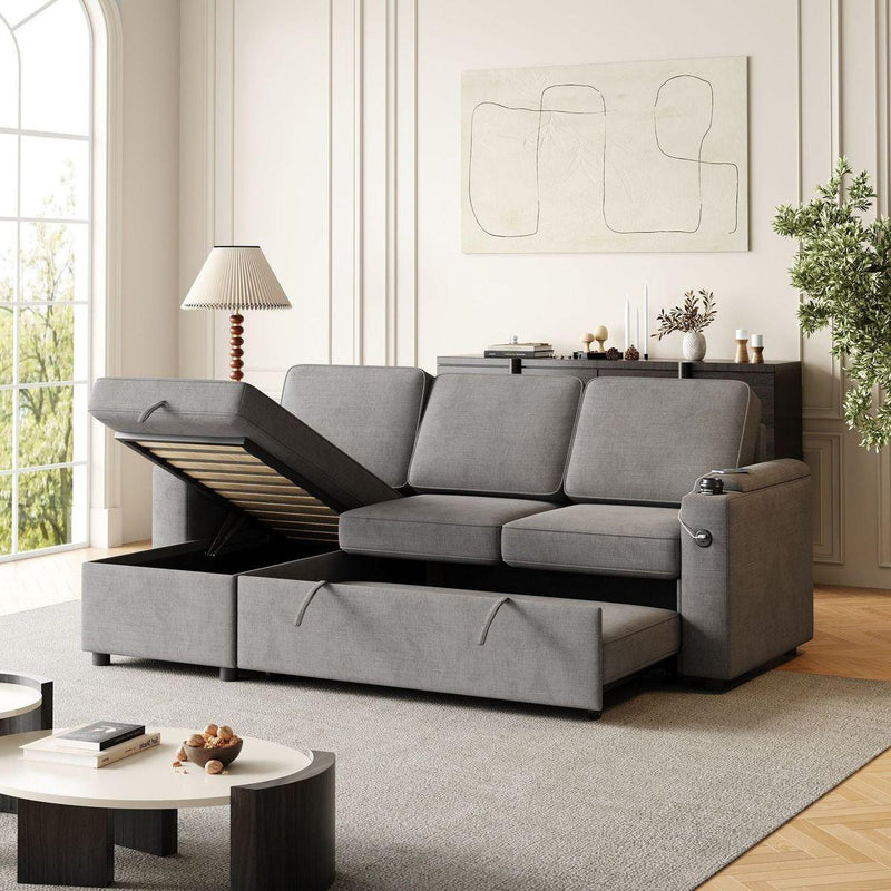 85.8" Sleeper Sofa, Sofa Bed - 2 in 1 Pull Out Sofa Bed with Storage Sofa, Sofa Sleeper with Pull Out Bed with Charging Port