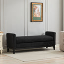 Elegant Upholstered Bench, Daybed, Ottoman With Wood Legs & 2 Bolster Pillows - Black Boucle