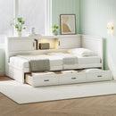 Twin Size L - Shaped Captain Bed With Drawer And Bookcase, LED Downlight And USB Charging Station - White by HouseOfZazla
