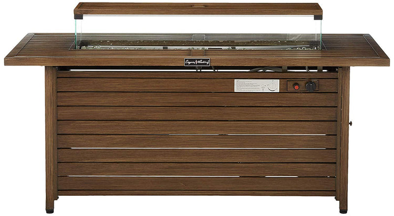 57 in Propane Fire Pit Table, 50000BTU, Retangular Outdoor Gas Fire Pit Table, Firepit Table with Lid & Wind Guard, ETL Certification, for Garden Backyard Deck Patio Camping Party