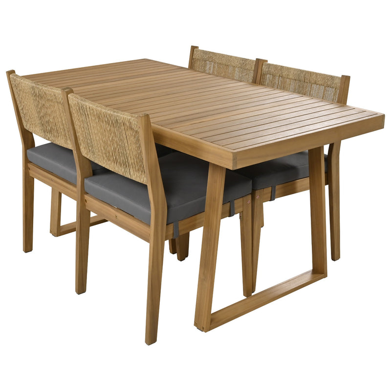 Walker Edison - U_Style Multi-person Outdoor Acacia Wood Dining Table and Chair Set, Thick Cushions, Suitable for Balcony, Vourtyard, and Garden.