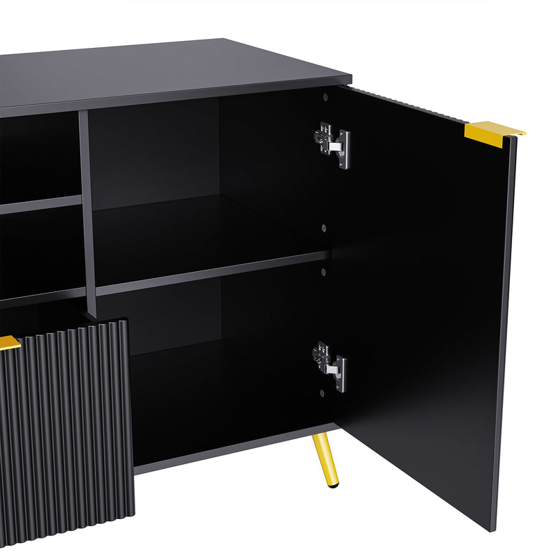 4-Piece Entertainment Wall Unit with 13 shelves,8 Drawers and 2 Cabinets, Multifunctional TV Stand Media Storage Cabinet with Fluted Line Surface for Living Room, for TVs Up to 70"