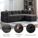 87.7" Sectional Sofa Cozy Teddy Fleece Fabric Sectional Sofa Couch with Two USB Ports a Movable Storage Ottoman and Two Lumbar Pillows for Living Room, Gray