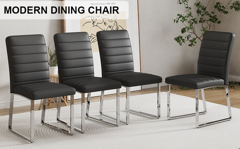 A set of 4 dining chairs, black dining chair set, PU material high backrest seats and sturdy leg chairs, suitable for restaurants, kitchens, and living rooms