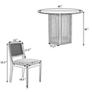 5-Piece Rattan Round Dining Table Set, Wood Table with Hexagonal Base and Upholstered Chairs for Dining Room, Kitchen,Indoor Use, White+Beige