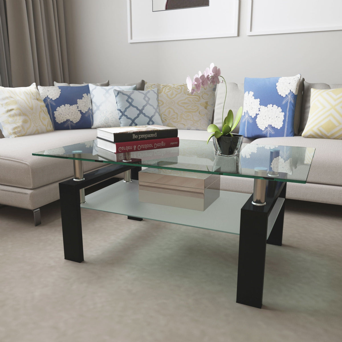 Modern Rectangular Coffee Table With Tempered Glass Top, photo 3 of 8