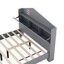 3-Pieces Bedroom Sets Full Size House Bed with Storage Headboard, Wooden Nightstand and Storage Dresser,Gray