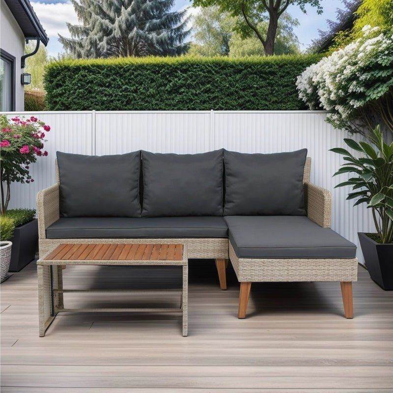 Walker Edison | Wicker Weather Proof 3 Piece Patio Sectional Chat Set