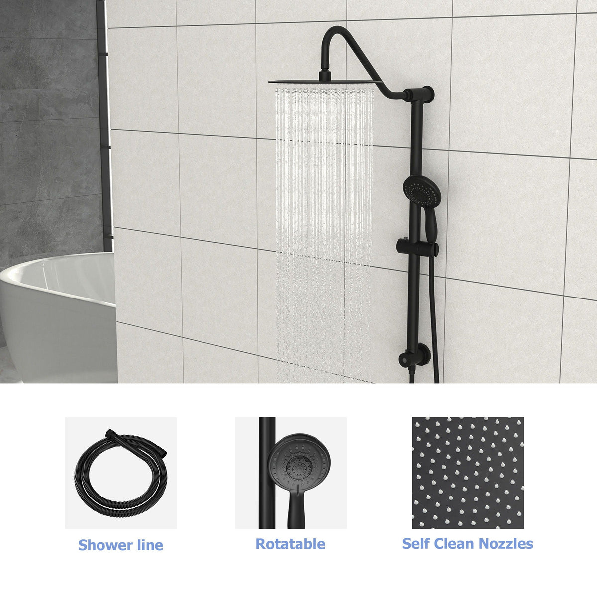 Shower System With 5 Function Rain Hand Shower And Slide Bar Combo, photo 5 of 25