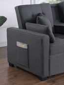 Cody II - Convertible Sleeper Loveseat With Cup Holder, Charging Ports and Pocket - Dark Gray by HouseOfZazla