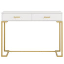 Minimalist Home Office Computer Desk With 2 Drawers, Compact Writing Table For Small Spaces - White / Gold by HouseOfZazla